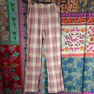 POL Cotton Boho Red/Pink and White Plaid Pants With Buttons Size Small